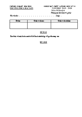Đề khảo sát chất lượng học kỳ II môn Mỹ thuật cấp THCS - Năm học 2019-2020 - Trường THCS Bắc Sơn (Có đáp án)